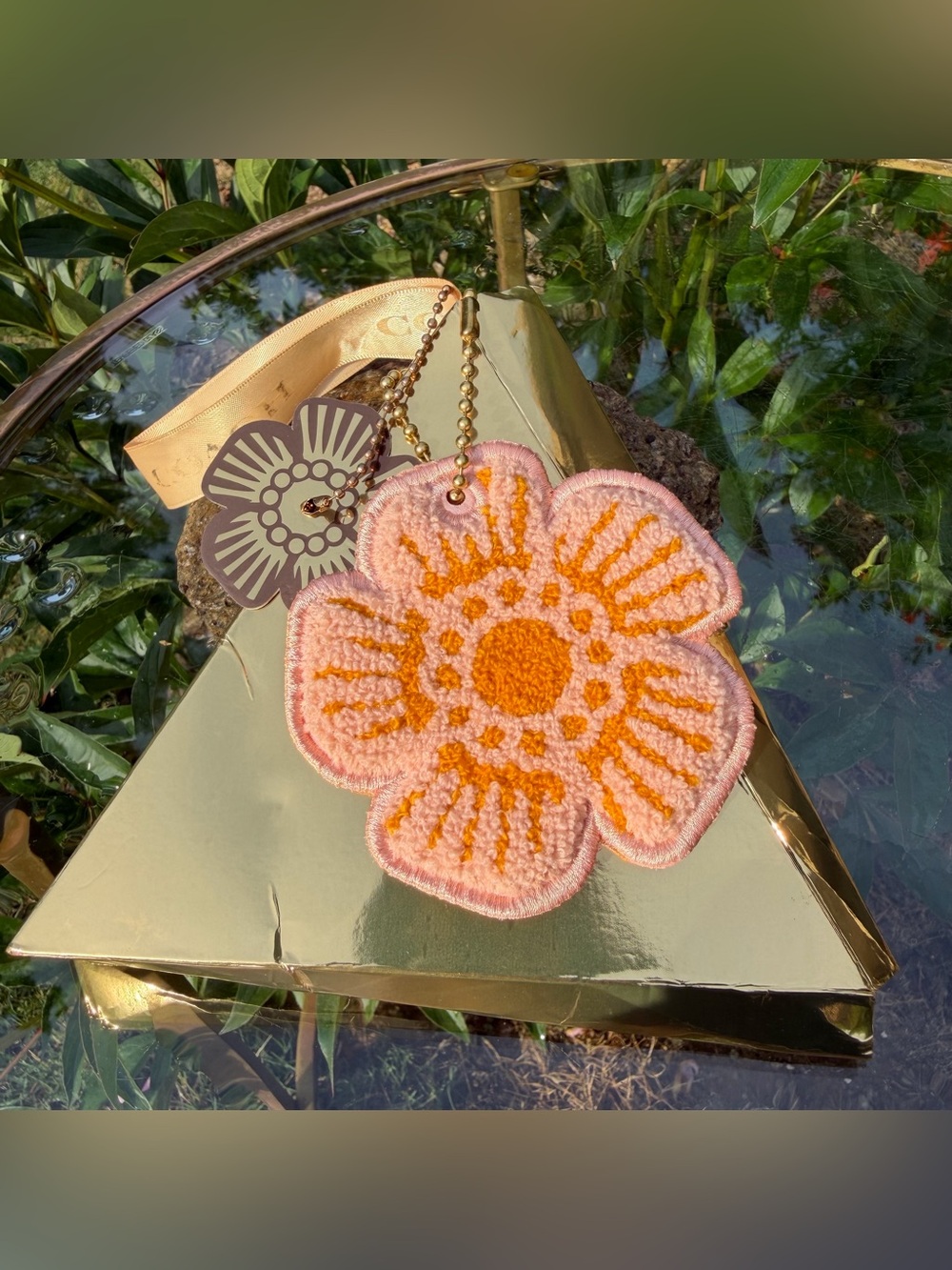 New Coach Large Chenille Tea Rose Flower Bag Charm